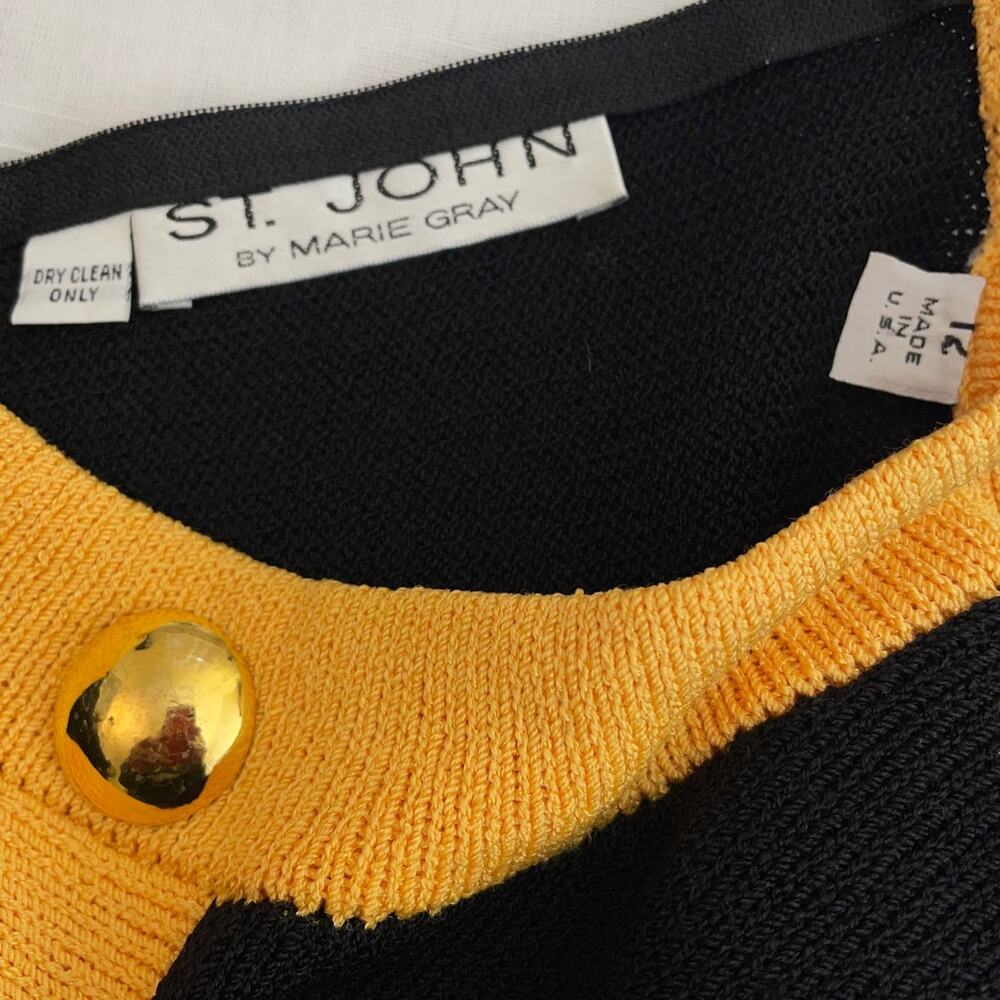 ST. JOHN BY MARIE GRAY Black Yellow Long Sleeve Tunic Size 12 EUC - Picture 5 of 6